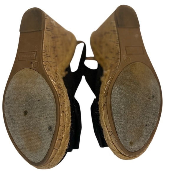 Madden Girl Elivia Black Cork Wedge Peep Toe Sandal Bow Slingback Women's Size 8 - Picture 7 of 7